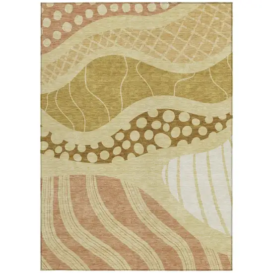 Wheat And Graphite Abstract Washable Indoor Outdoor Area Rug Photo 4