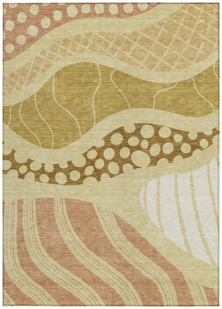 Wheat And Graphite Abstract Washable Indoor Outdoor Area Rug Photo 4