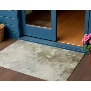 Photo of Wheat And Gray Abstract Washable Indoor Outdoor Area Rug