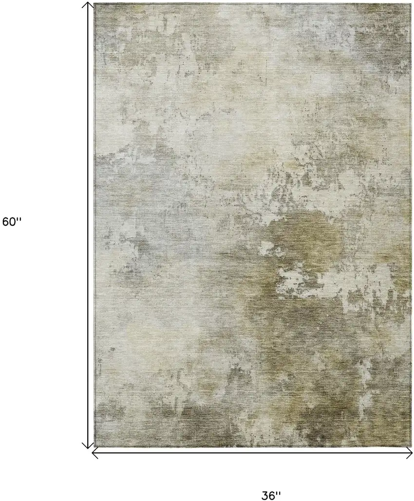 Wheat And Gray Abstract Washable Indoor Outdoor Area Rug Photo 3