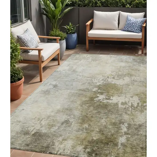Wheat And Gray Abstract Washable Indoor Outdoor Area Rug Photo 1