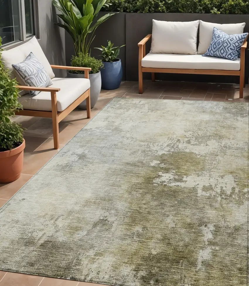 Wheat And Gray Abstract Washable Indoor Outdoor Area Rug Photo 1