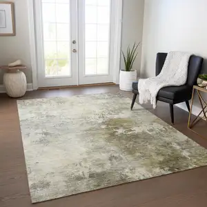 Photo of Wheat And Gray Abstract Washable Indoor Outdoor Area Rug