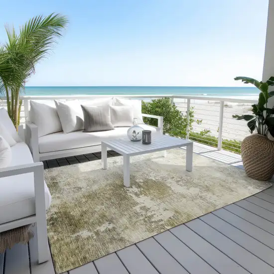 Wheat And Gray Abstract Washable Indoor Outdoor Area Rug Photo 8