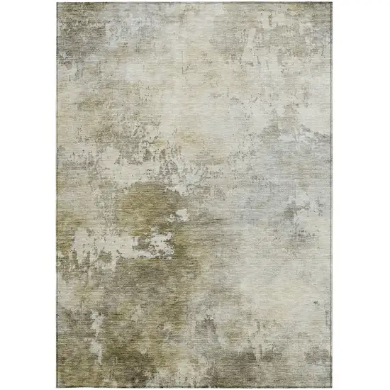 Wheat And Gray Abstract Washable Indoor Outdoor Area Rug Photo 7