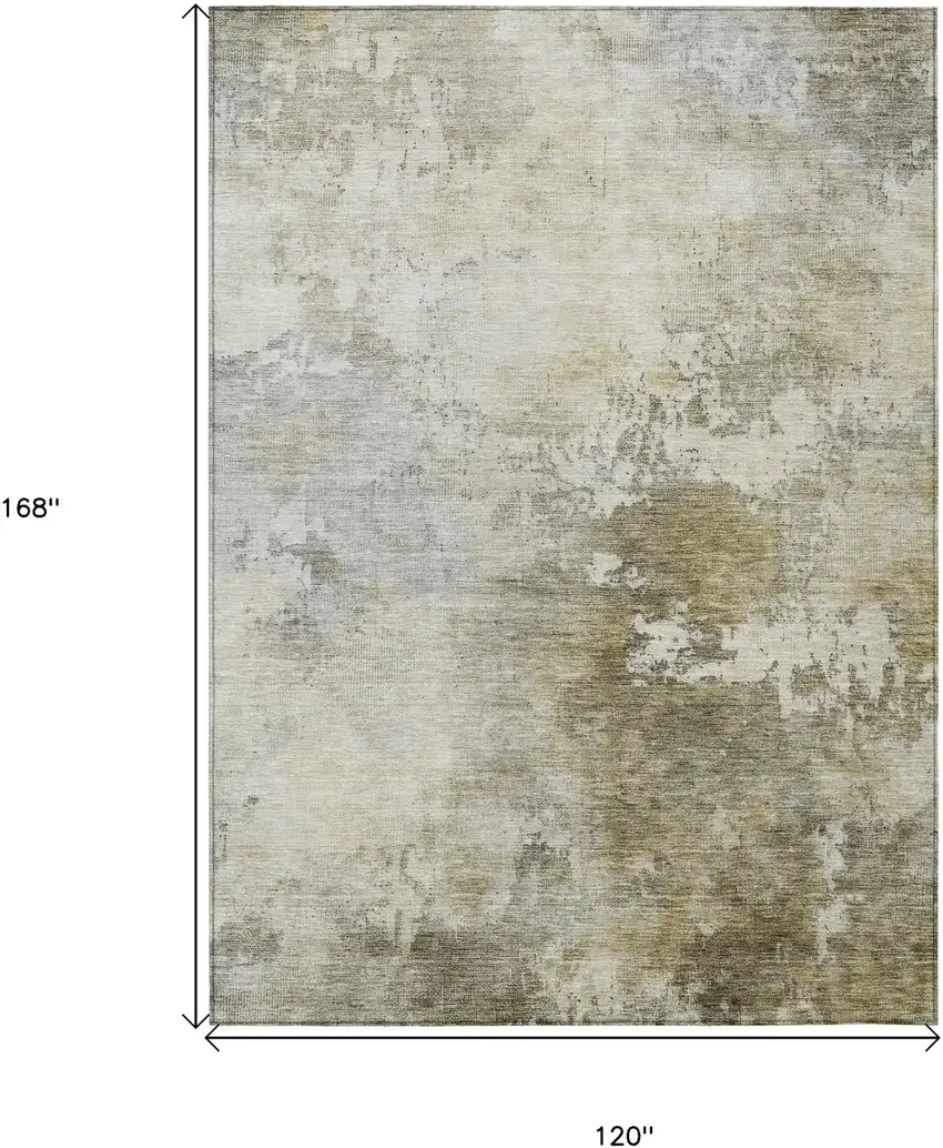 Wheat And Gray Abstract Washable Indoor Outdoor Area Rug Photo 3