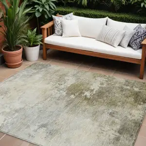 Photo of Wheat And Gray Abstract Washable Indoor Outdoor Area Rug