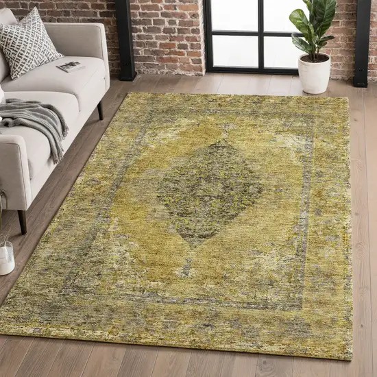 Wheat And Gray Medallion Washable Area Rug With UV Protection Photo 5
