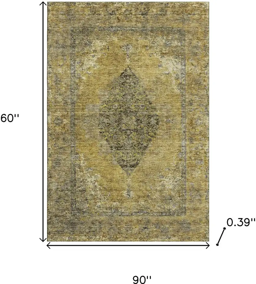 Wheat And Gray Medallion Washable Area Rug With UV Protection Photo 9