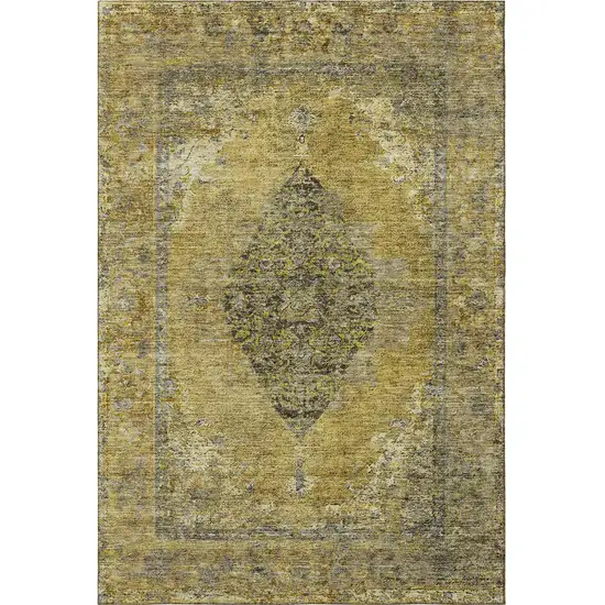 Wheat And Gray Medallion Washable Area Rug With UV Protection Photo 4