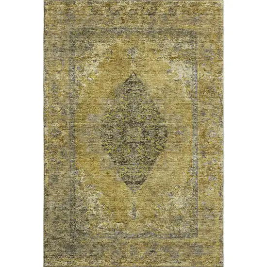 Wheat And Gray Medallion Washable Area Rug With UV Protection Photo 1