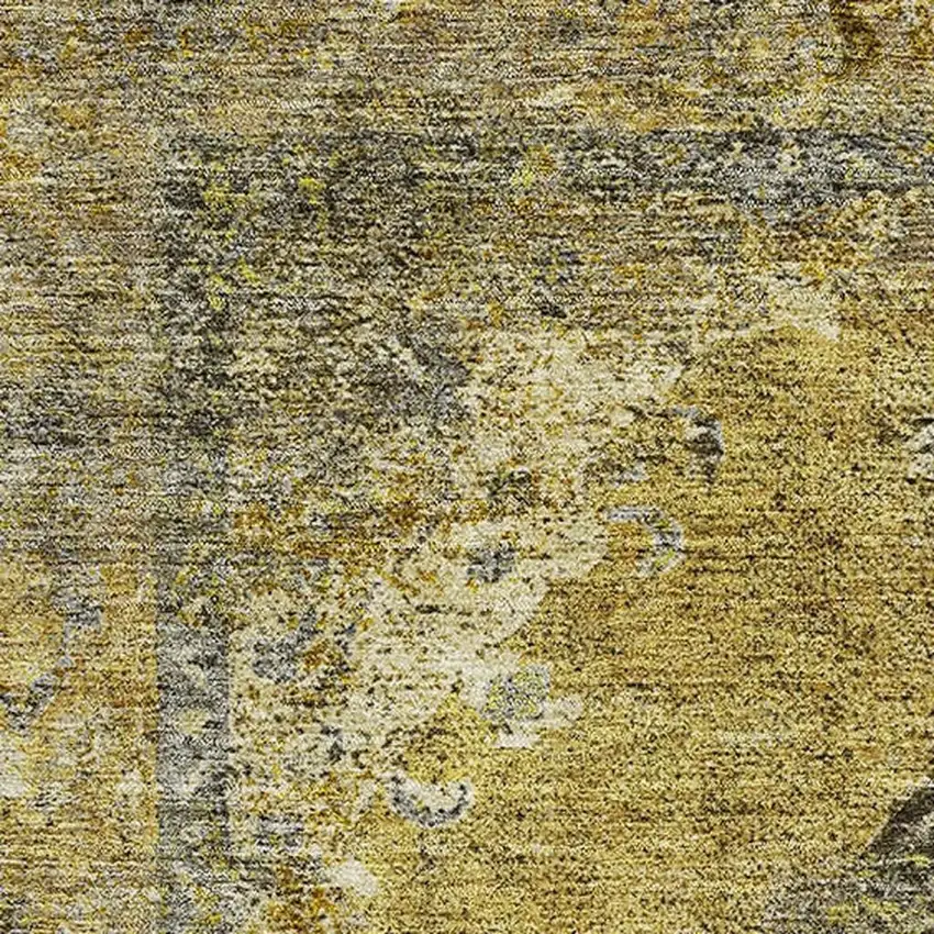 Wheat And Gray Medallion Washable Area Rug With UV Protection Photo 3