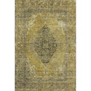 Photo of Wheat And Gray Medallion Washable Area Rug With UV Protection