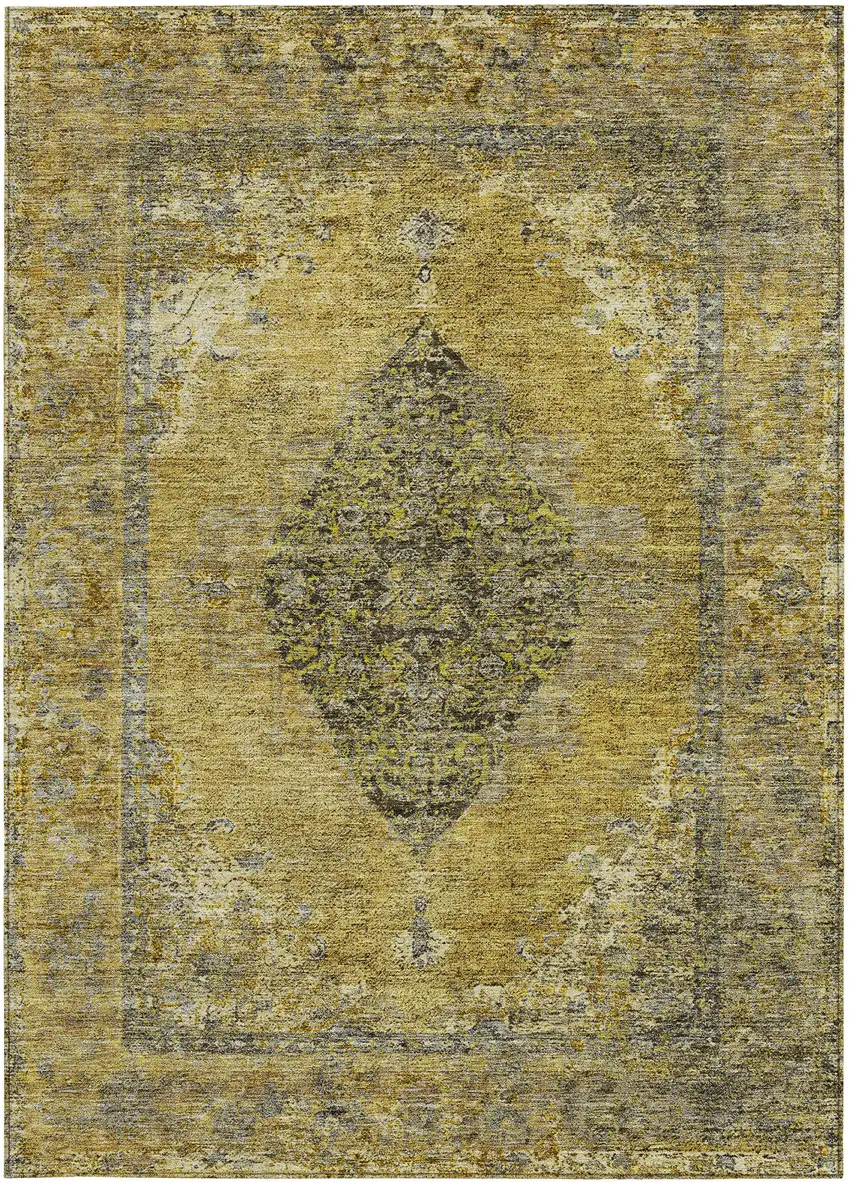 Wheat And Gray Medallion Washable Indoor Outdoor Area Rug Photo 4