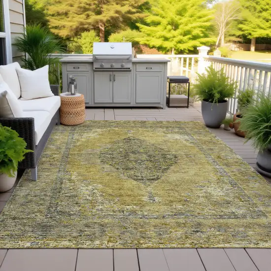 Wheat And Gray Medallion Washable Indoor Outdoor Area Rug Photo 6