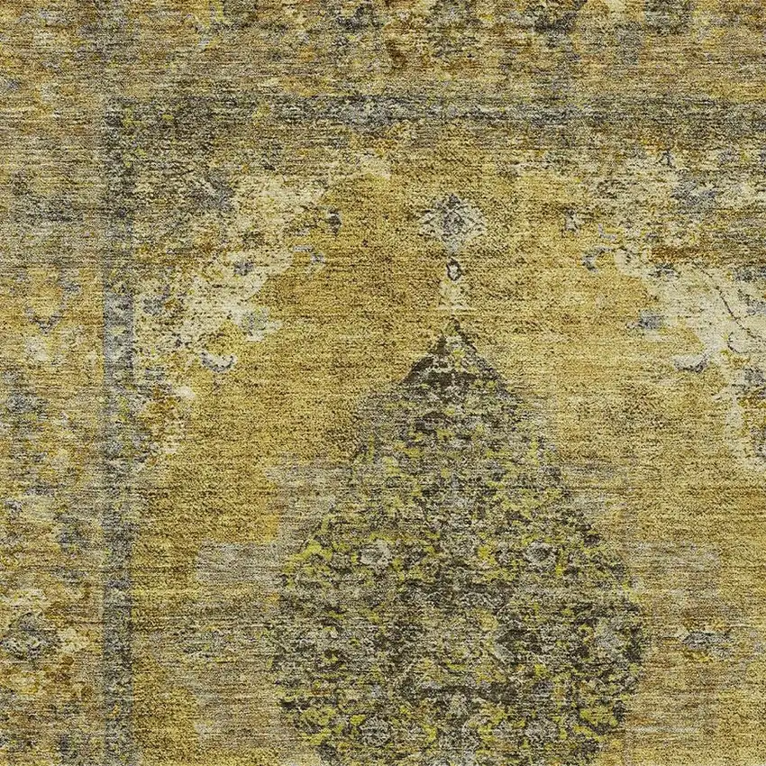 Wheat And Gray Medallion Washable Indoor Outdoor Area Rug Photo 4