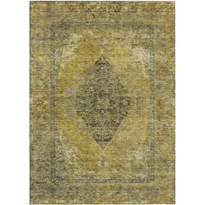 Photo of Wheat And Gray Medallion Washable Indoor Outdoor Area Rug
