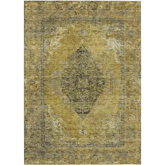 Wheat And Gray Medallion Washable Indoor Outdoor Area Rug Photo 1