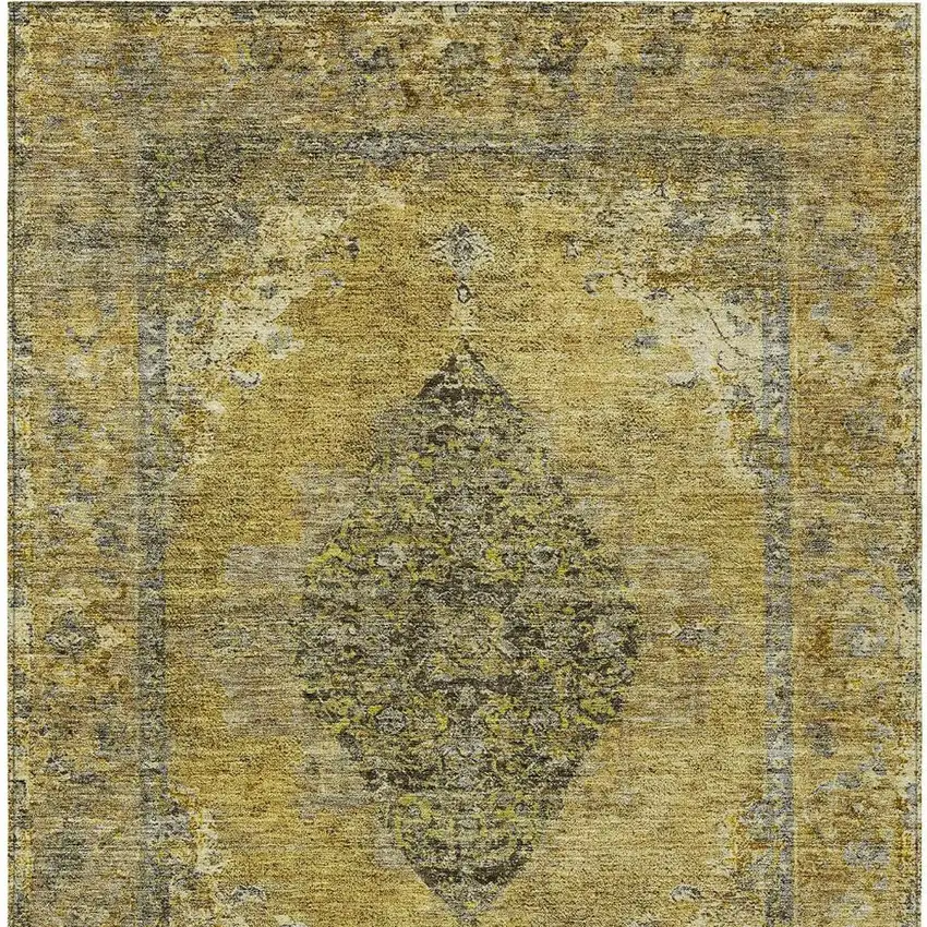 Wheat And Gray Medallion Washable Indoor Outdoor Area Rug Photo 9