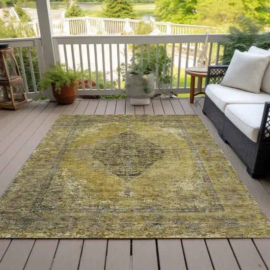 Wheat And Gray Medallion Washable Indoor Outdoor Area Rug Photo 8