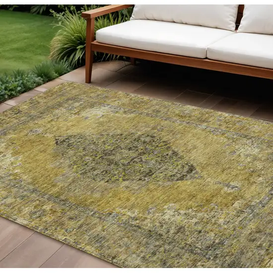 Wheat And Gray Medallion Washable Indoor Outdoor Area Rug Photo 2