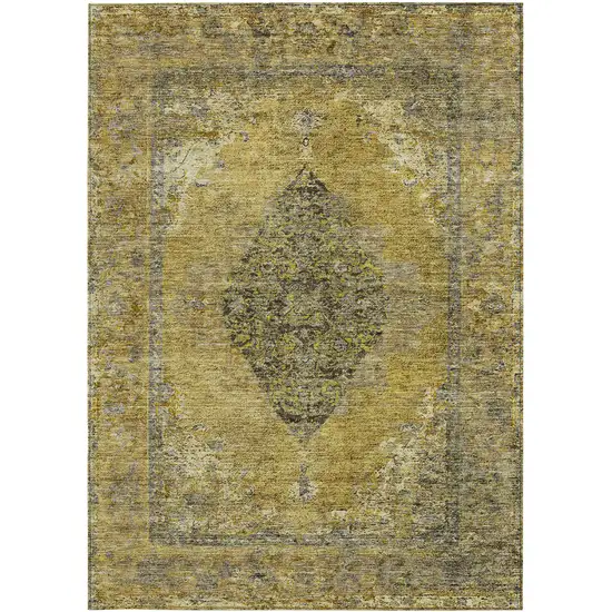Wheat And Gray Medallion Washable Indoor Outdoor Area Rug Photo 3