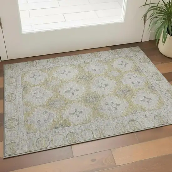 Wheat And Gray Oriental Washable Area Rug With UV Protection Photo 2