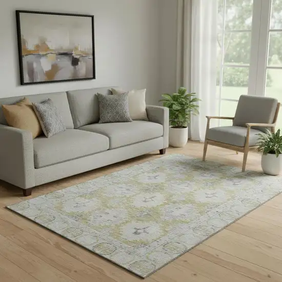 Wheat And Gray Oriental Washable Area Rug With UV Protection Photo 2