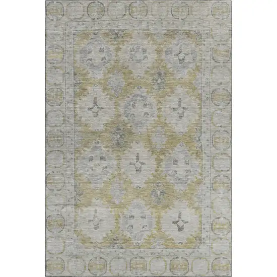 Wheat And Gray Oriental Washable Area Rug With UV Protection Photo 1