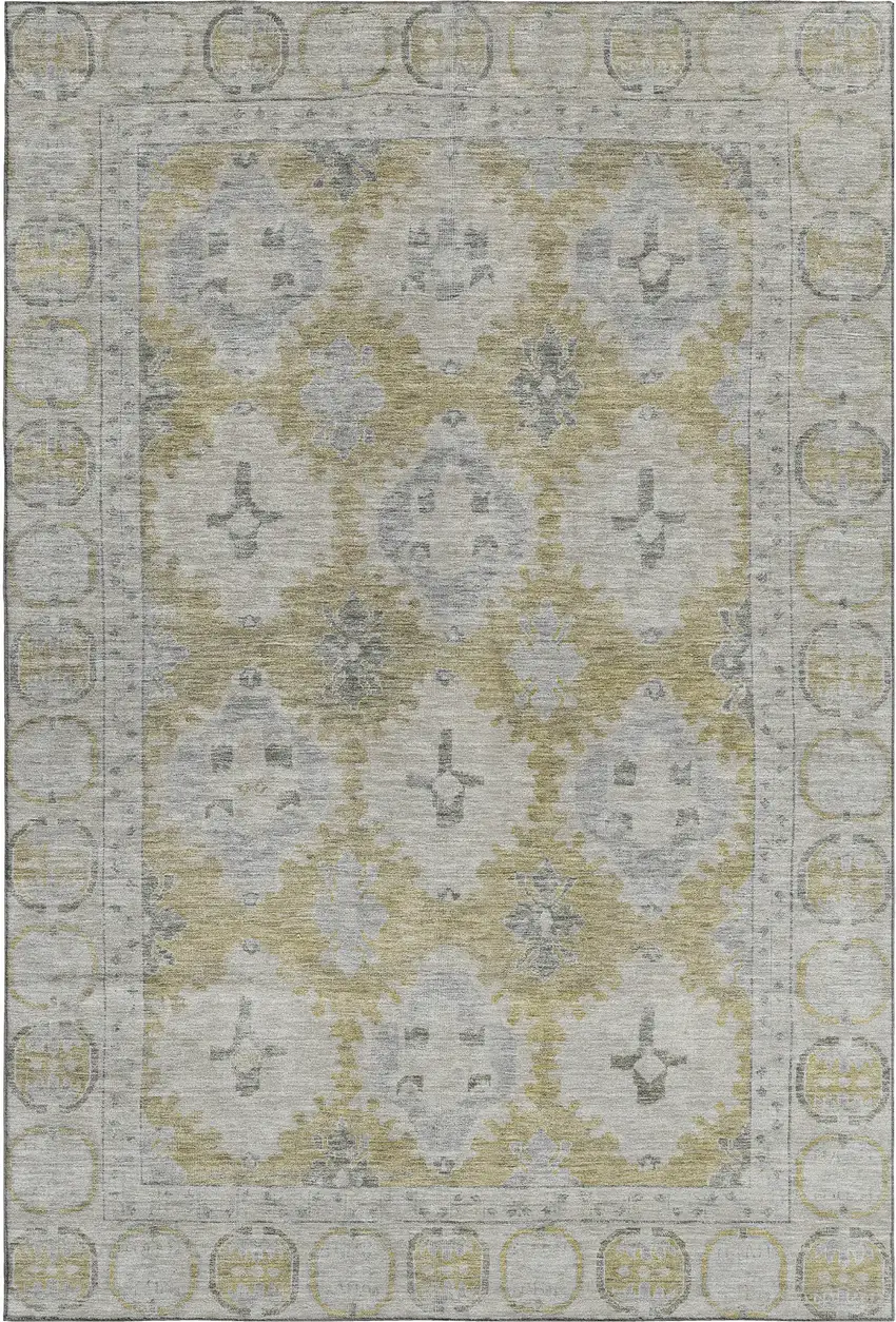 Wheat And Gray Oriental Washable Area Rug With UV Protection Photo 1