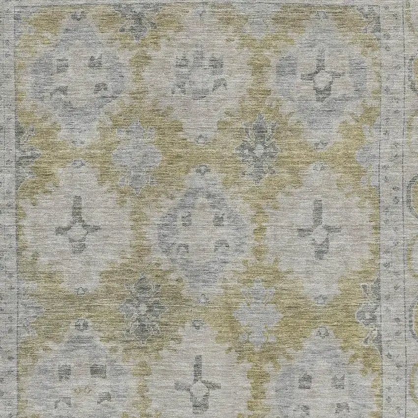 Wheat And Gray Oriental Washable Area Rug With UV Protection Photo 2