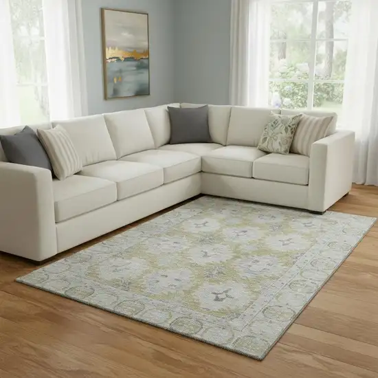 Wheat And Gray Oriental Washable Area Rug With UV Protection Photo 2