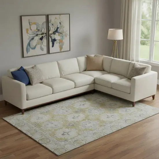 Wheat And Gray Oriental Washable Area Rug With UV Protection Photo 2