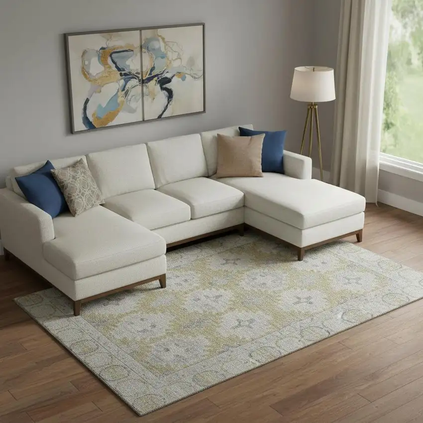 Wheat And Gray Oriental Washable Area Rug With UV Protection Photo 2