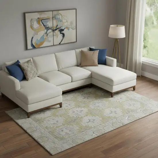 Wheat And Gray Oriental Washable Area Rug With UV Protection Photo 2