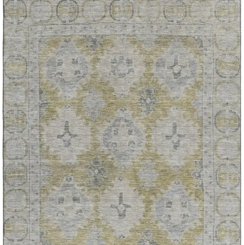 Wheat And Gray Oriental Washable Area Rug With UV Protection Photo 3