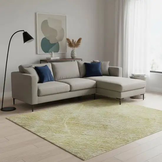 Wheat And Ivory Abstract Geometric Washable Area Rug With UV Protection Photo 2