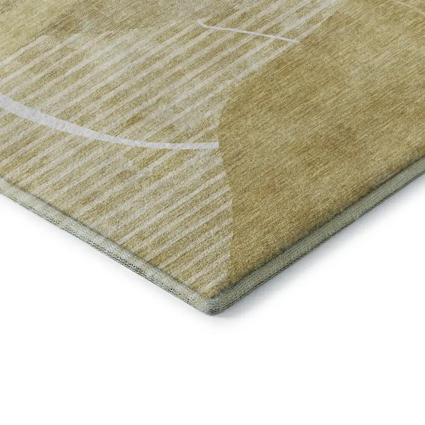 Wheat And Ivory Abstract Geometric Washable Area Rug With UV Protection Photo 8