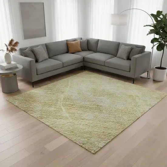 Wheat And Ivory Abstract Geometric Washable Area Rug With UV Protection Photo 2