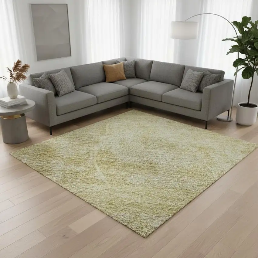 Wheat And Ivory Abstract Geometric Washable Area Rug With UV Protection Photo 2