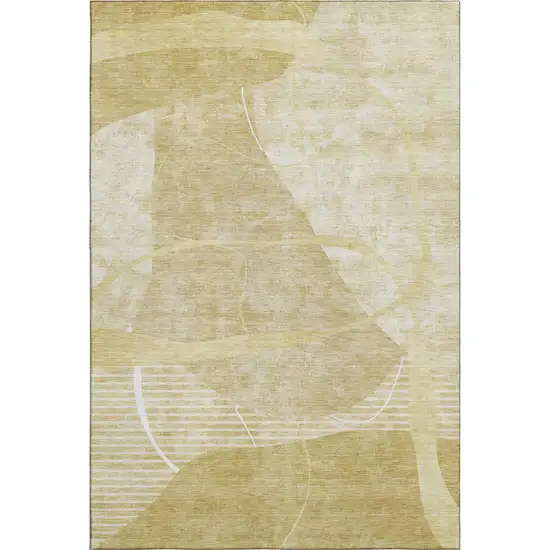 Wheat And Ivory Abstract Geometric Washable Area Rug With UV Protection Photo 5