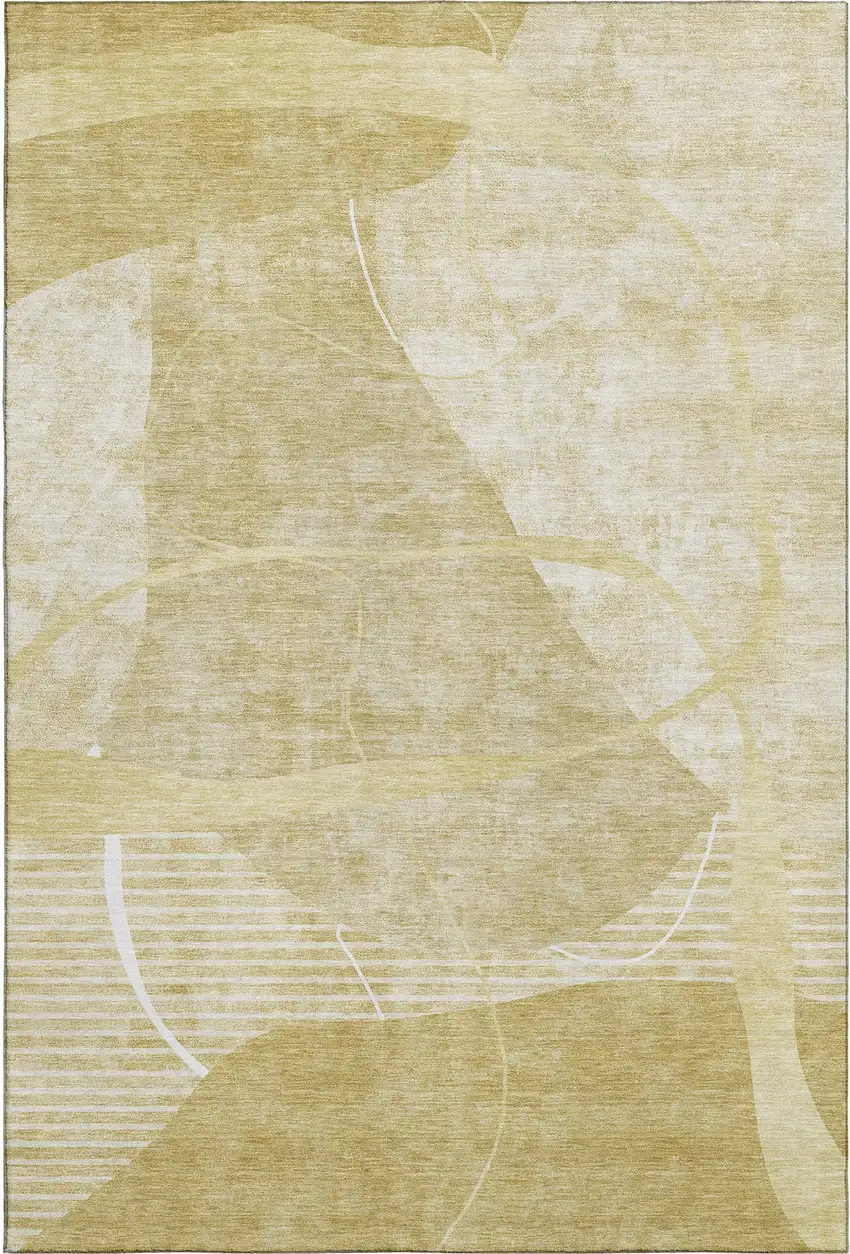 Wheat And Ivory Abstract Geometric Washable Area Rug With UV Protection Photo 5
