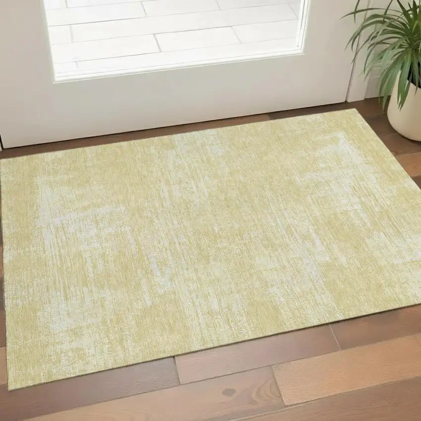 Wheat And Ivory Abstract Washable Area Rug With UV Protection Photo 1