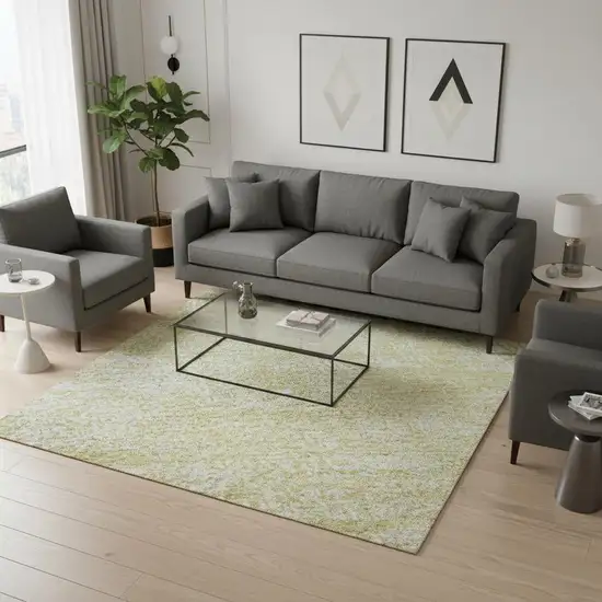 Wheat And Ivory Abstract Washable Area Rug With UV Protection Photo 2