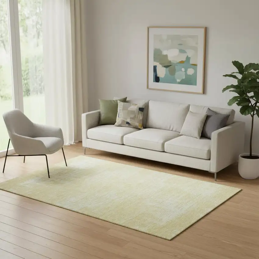 Wheat And Ivory Abstract Washable Area Rug With UV Protection Photo 1