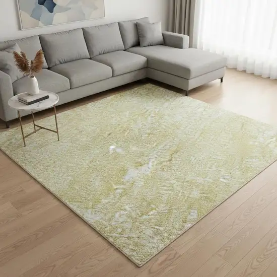 Wheat And Ivory Abstract Washable Area Rug With UV Protection Photo 2