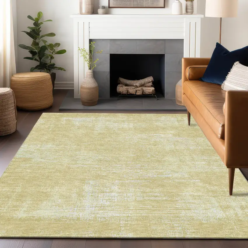Wheat And Ivory Abstract Washable Area Rug With UV Protection Photo 4
