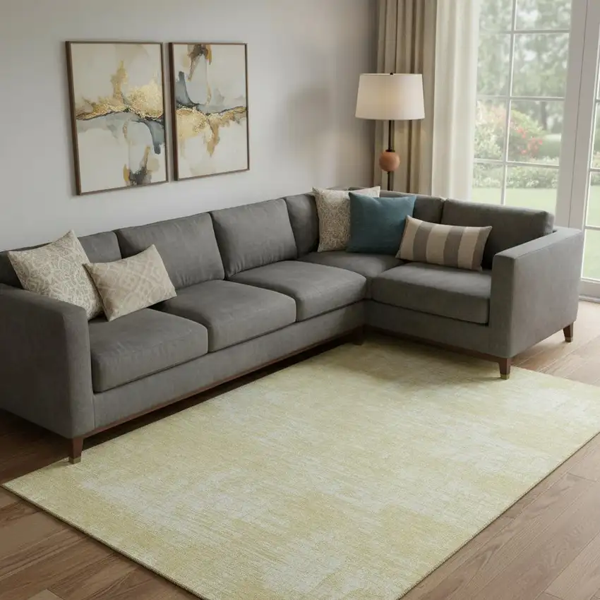 Wheat And Ivory Abstract Washable Area Rug With UV Protection Photo 1