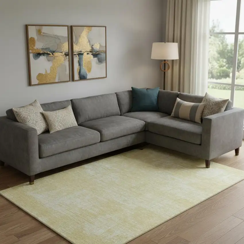 Wheat And Ivory Abstract Washable Area Rug With UV Protection Photo 1