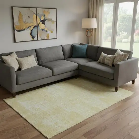 Wheat And Ivory Abstract Washable Area Rug With UV Protection Photo 1